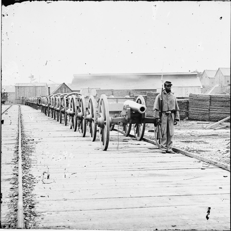 City Point, Virginia. Black soldier guarding 12-pdr. Napoleon.  Photo: Library of Congress