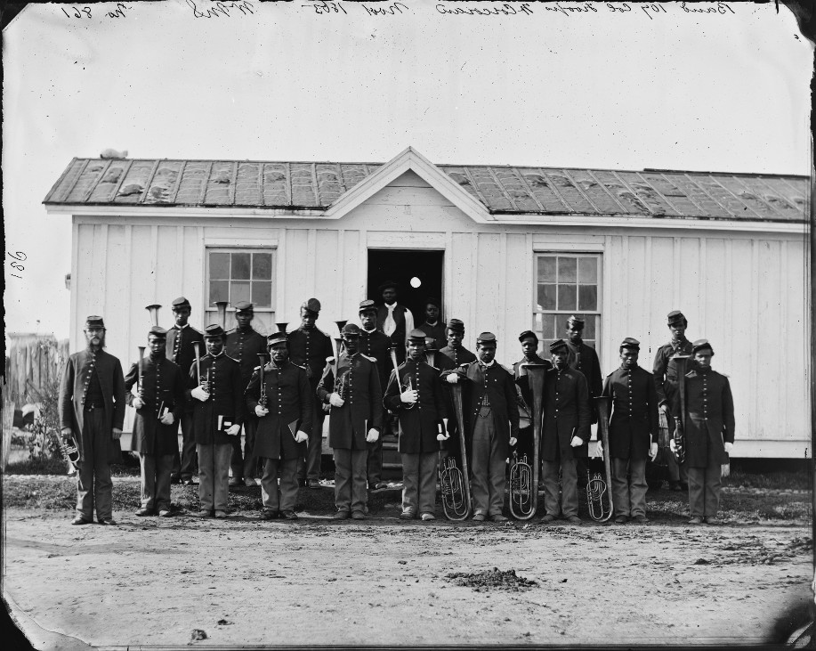 Arlington, Va. Band of 107th U.S. Colored Infantry at Fort Corcoran.  Photo: Library of Congress
